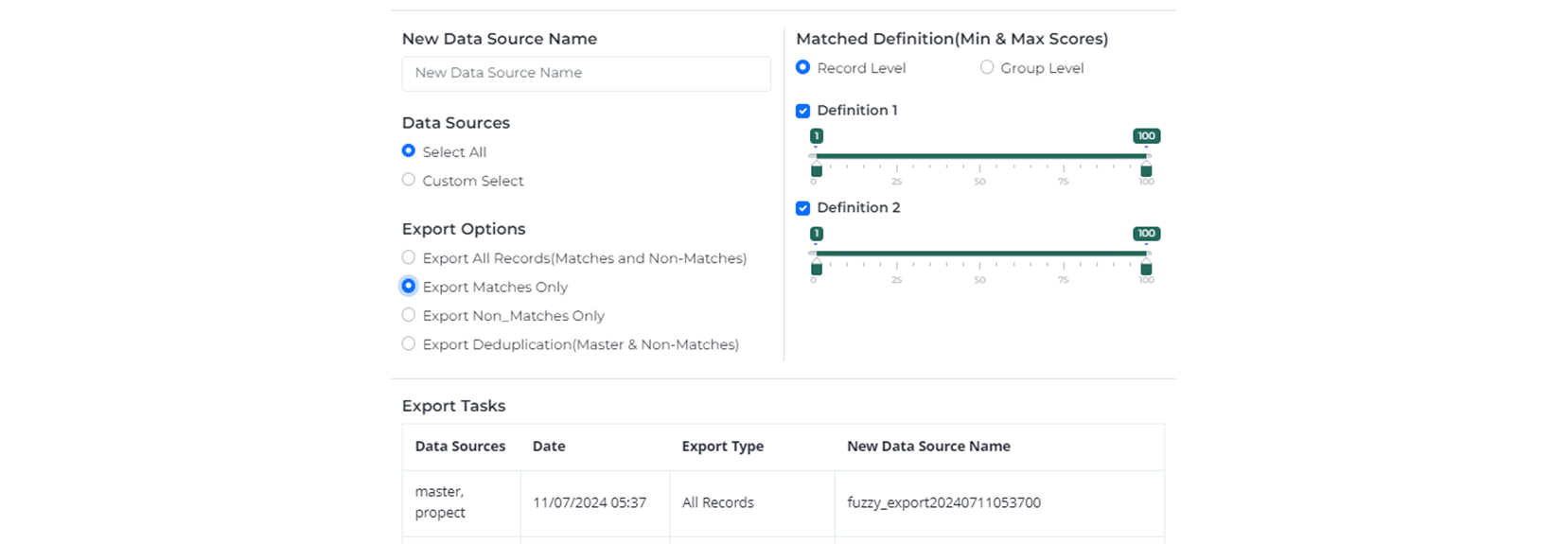 MDP Fuzzy Matching Export