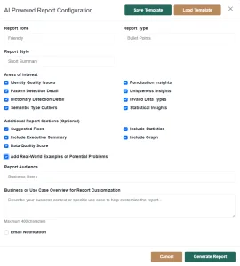 AI data profiling report options