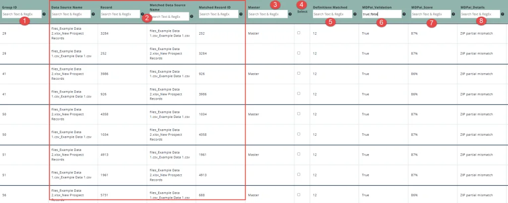 MDP Fuzzy Matching Results System Columns
