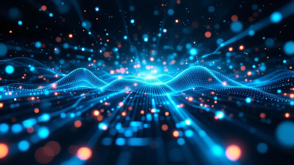 Two streams of glowing data records merging into a unified golden database โ fuzzy name matching and data merging pipeline visualised in deep blue and teal tones