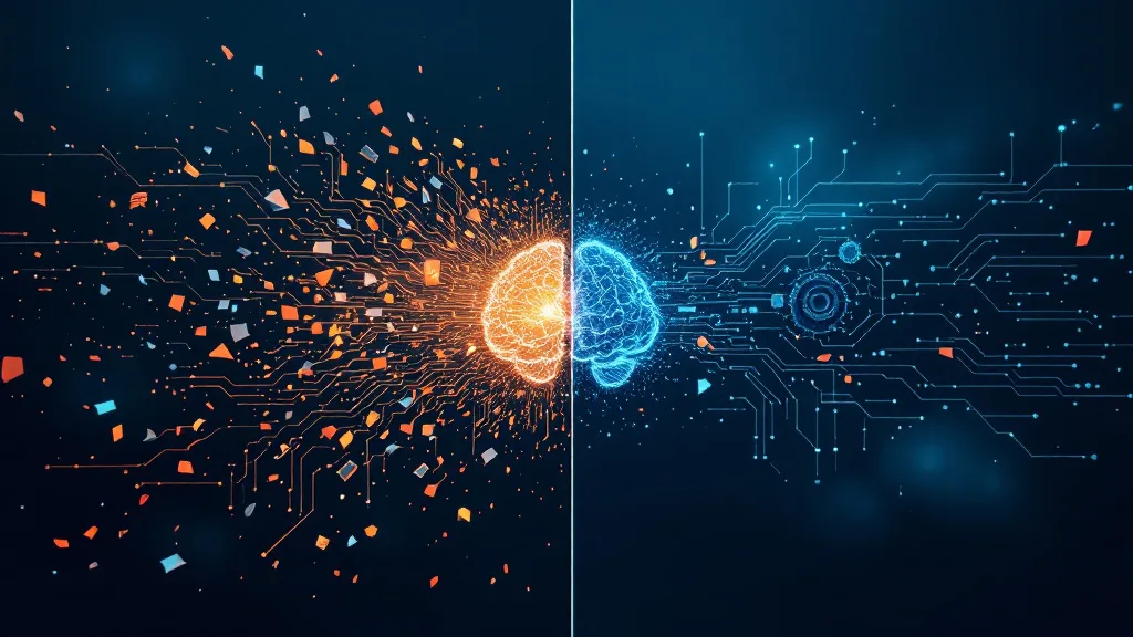 LLM brain failing to process millions of fuzzy data records versus Match Data Pro deterministic matching engine handling data at scale accurately