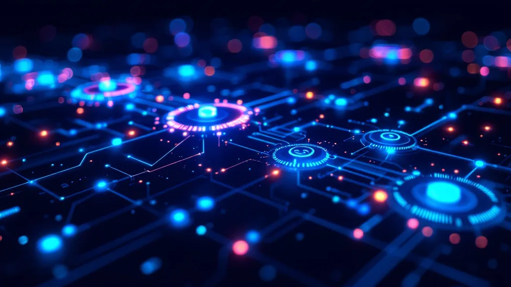 Abstract automated deduplication pipeline with glowing data nodes and flowing streams on dark navy background representing agentic deduplication workflows