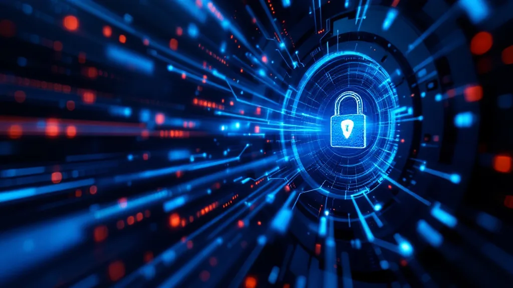 Abstract encrypted data streams and shield icons representing secure AI workflows on sensitive data without exposing records