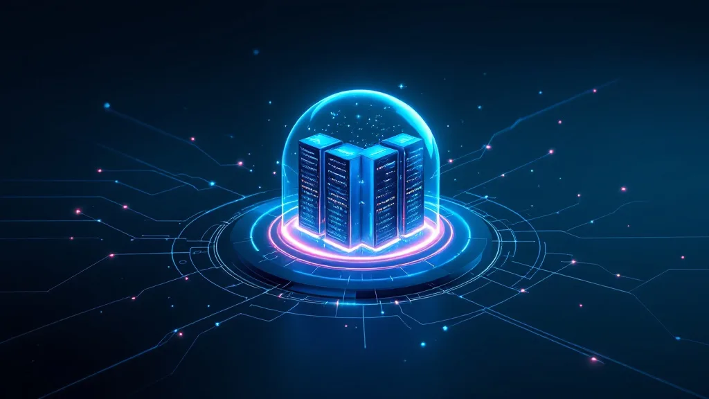 Abstract illustration of a secure air-gapped server infrastructure protected by a glowing dome — representing AI workflows running in regulated, isolated data environments