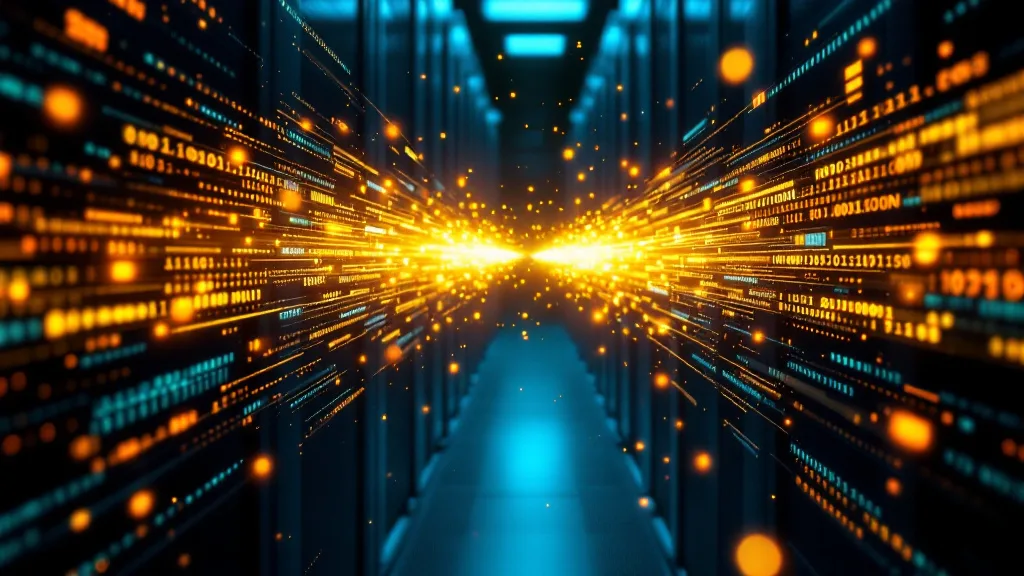Two streams of data records merging into a single unified golden record in a high-tech data center environment — illustrating match merging and master data management pipelines