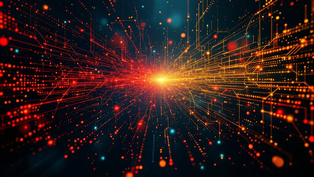 Abstract visualization of duplicate record costs: chaotic red data nodes transforming into clean golden data flows, representing the financial impact of duplicate records on business data quality