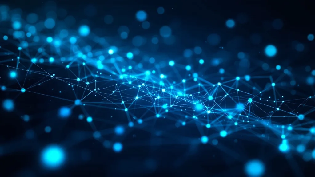 Abstract network of interconnected blue and teal nodes representing patient record data quality in healthcare systems