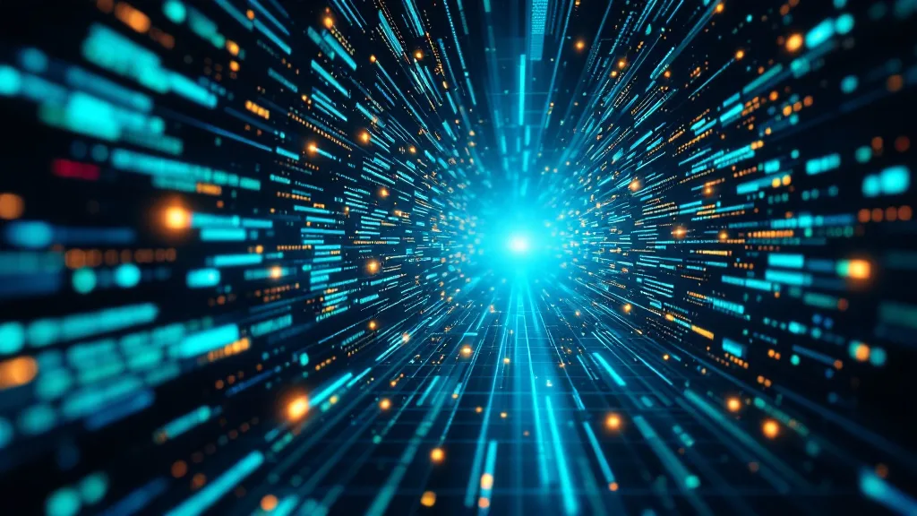 Abstract enterprise SAP data migration pipeline concept showing structured data streams flowing through transformation stages into a clean ERP system