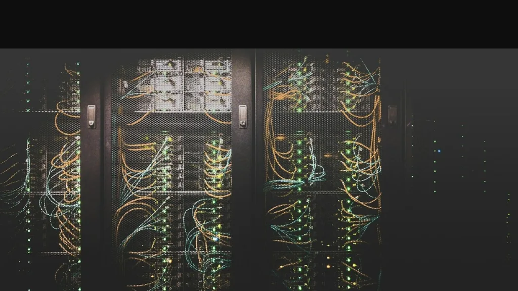 Abstract data pipeline visualization for source-to-target mapping with glowing network connections representing data flowing between source systems and target databases